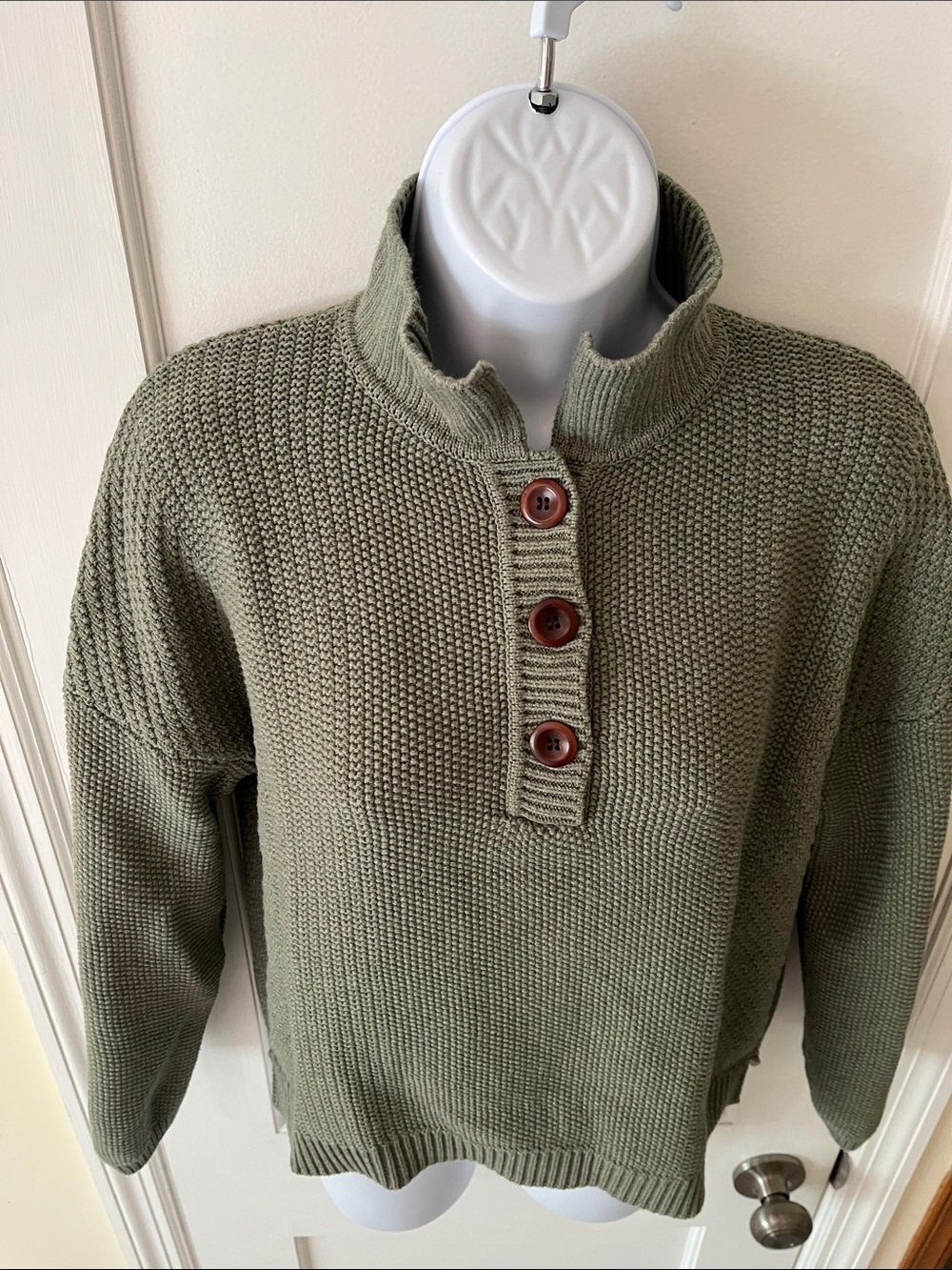 Poetry Organic Cotton Green Button Sweater Work Casual Beach - Picture 1 of 13